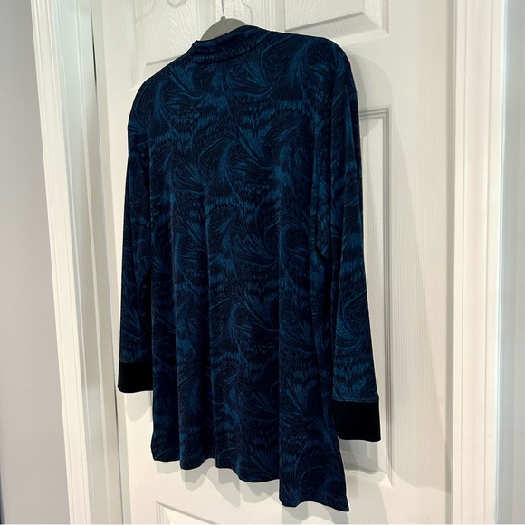 Chico's Design Peacock Slinky Button Up Jacket Top Size 3 Blue Turquoise Black - Picture 11 of 13